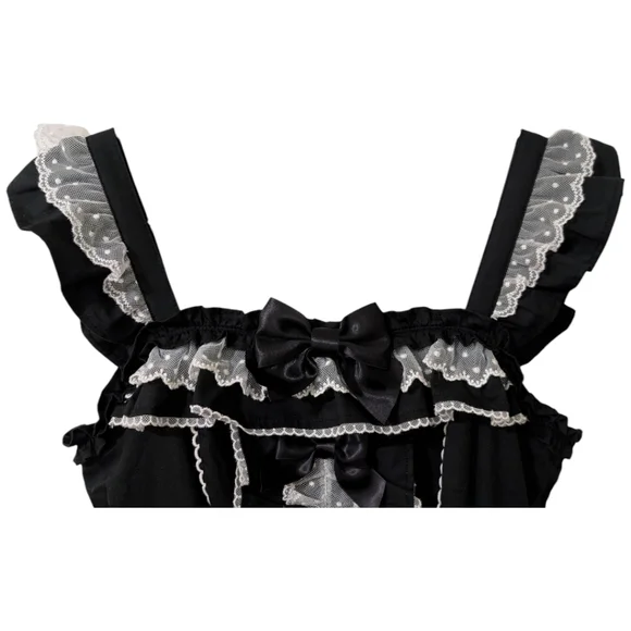 ANGELIC PRETTY Gothic Lolita Bowtie JKS Dress Ruffle Sleeveless Black/White Lace - Picture 3 of 6